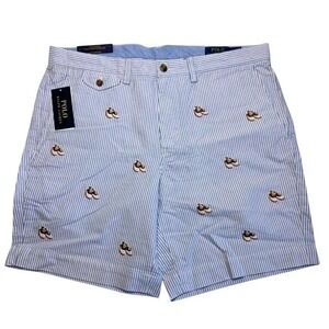 Polo‎ Ralph Lauren Mens XL 5" Inseam Blue Striped Shorts Embroidered Golf Shoes